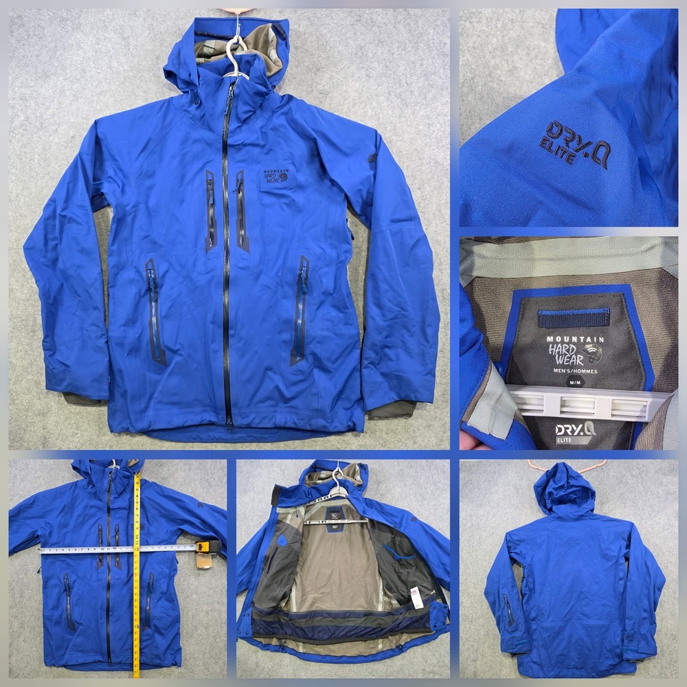 Mountain Hardwear Jacket Mens Medium Blue Dry.Q Elite Hooded Ski Shell OM4825